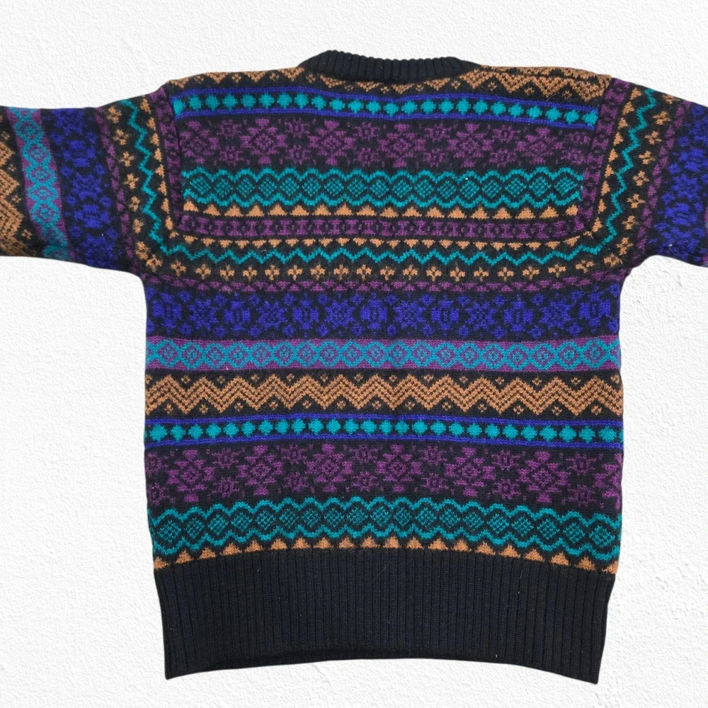 Vintage 90s Meister Fair Isle Geometric Wool Ski Pullover Sweater Size Small